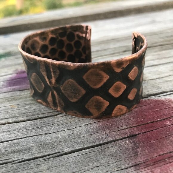 Snakeskin Solid Copper Cuff Bracelet Wide Rustic Handmade Men Man Unisex - Picture 5 of 5